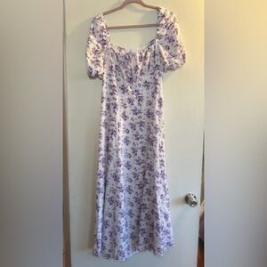 Milkmaid Purple Floral Midi Dress with Puff Sleeves